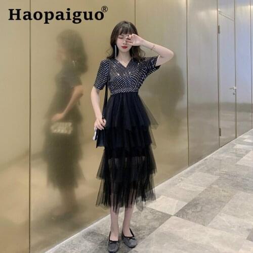 Cake Style Pleated Modis Casual Ladies Dresses Mesh Patchwork Strap Midi Dresses Woman Party Night Bodycon Summer Dress 2019