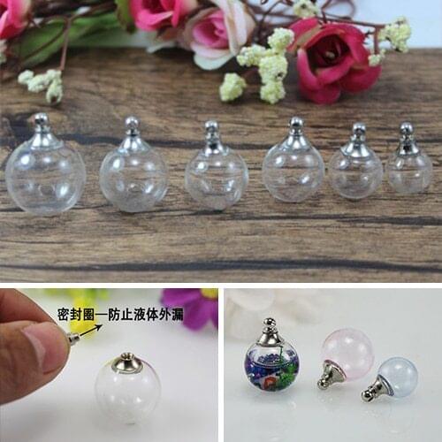 5PCS Empty Hollow Glass Ball With Metal Screw Cap and Rubber Seal Glass vial pendant jewelry finding
