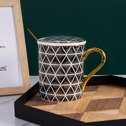 Luxury Noble Design Mosaic Coffee Mugs Nordic Ins Hot Gold Painting Ceramic Water Cups 350ml