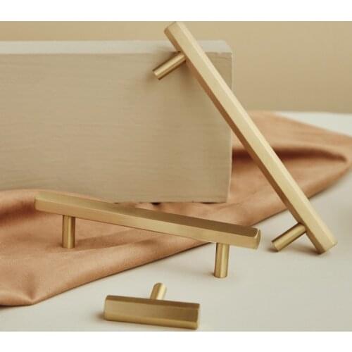 Hexagonal Knobs and Handles Solid Copper Cabinet Pulls Polygon Cupboard T Shaped Kitchen Bar Brass Furniture Knob