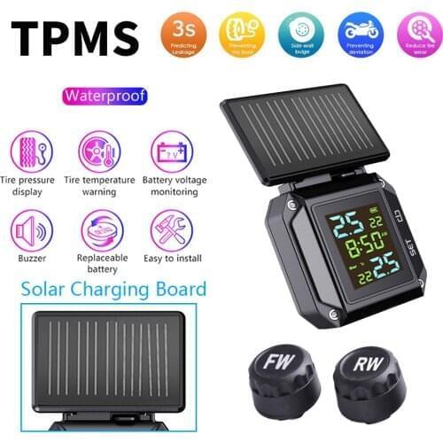 Motorcycle TPMS Sensors Moto Tire Pressure Solar Tyre Monitoring System with External Sensors Solar TMPS Motor Accessories