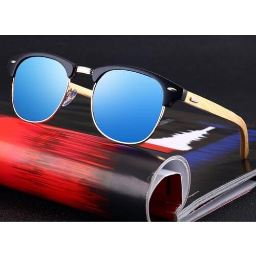 Oulylan Polarized Sunglasses Men Women Wood Bamboo Sun Glasses Retro Brand Design Club Round Sunglass Driving Half Frame Eyewear
