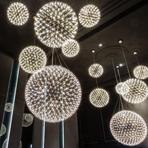 Modern luxury Loft Spark Ball LED Pendant Light Fixture Firework Stainless Steel spherical Lamps Home Decor Lighting 110-240V
