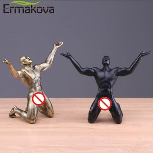 ERMAKOVA Resin Roaring Man Statue Kneeling Position Man Sculpture Retro Crafts Sculpture Home Office Living Room Decoration