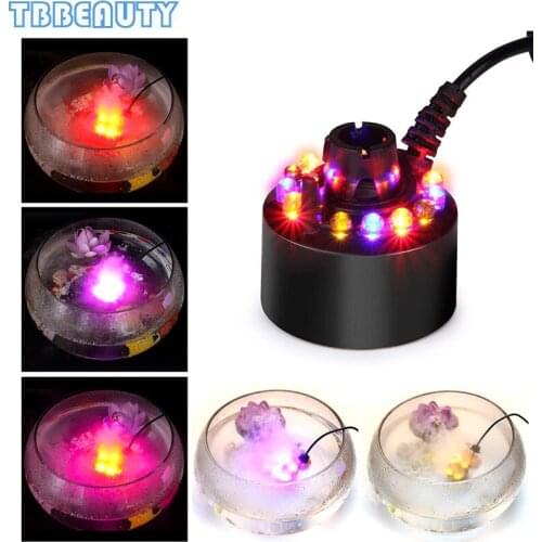Ultrasonic Mist Maker Fogger Water Fountain Pond Fog Machine Atomizer Air Humidifier Nebulizer with 12 LED Light Color Party