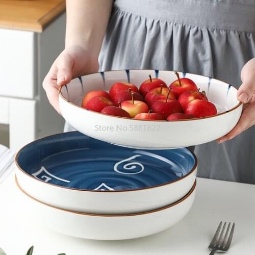 Japanese Hand-painted 10-inch Ceramic Soup Plate, Retro Personality Dessert Fruit Disc, Household Art Tableware, Fish Plate