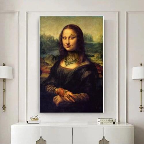 Funny Tattoo Mona Lisa Canvas Painting Creative Art Posters and Prints Wall Pictures Modern Living Room Home Decoration Pictures