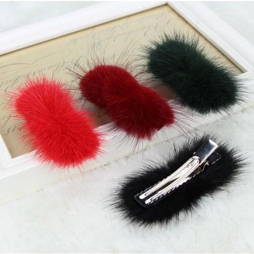 10 pcs/lot, Mink Fur Puff Barrette Hair Clip , Elegant accessory