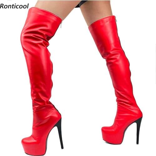 Ronticool Women Platform Over The Knee Boots Back Zipper Stiletto Heel Round Toe Gorgeous 10 Colors Boutique Shoes US Size 5-20