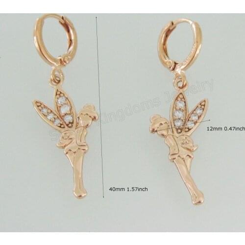 Woman Girl CZ ZIRCON STONE ANGEL FAIRY DANGLE YELLOW GOLD GP EARRING TALL 40MM 1.57" Great Gifts
