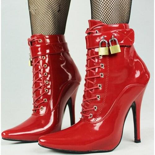 Women Extreme 12cm/5" High Heel Black Sexy Stiletto Fetish Pointed Toe Pumps Thin Heel Ankle Boots With Lace Up Fashion Shoes