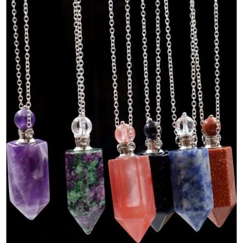 1PC Natural Hexagon prism Perfume Bottle Pendant Necklace Essential Oil Diffuser Stone Pendant Necklace for women