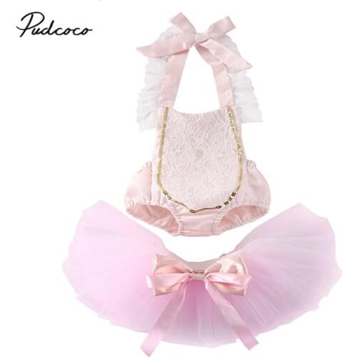 2019 Baby Summer Clothing Newborn Baby Girl Lace Floral Backless Romper Ruffled Jumpsuit+Tutu Skirts 2pcs Birthday Outfits 0-2T