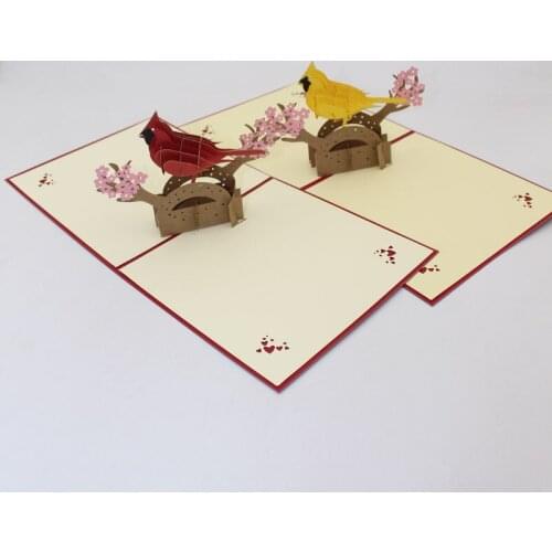 3D Laser Cut Handmade Cute Bird Yellow Red Parrot Paper Greeting Cards PostCard Birthday Party Festival Kids Creative Gift