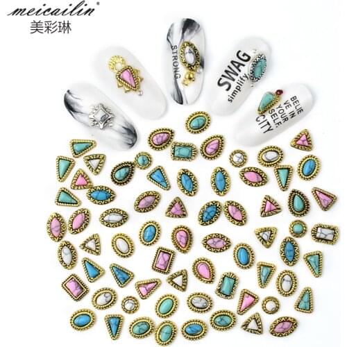 50pcs Mixed Color 3D Retro Alloy Charm Nail art Decoration DIY Rhinestone Japanese Series Metal Flatback Nail Art Accessories