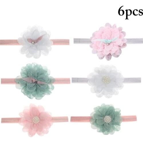 6Pcs/Set Fashion Flower Decor Headband Hair Hoop Fake Pearl Decor Lace Headband Floral Headband For Kids Hair Accessories
