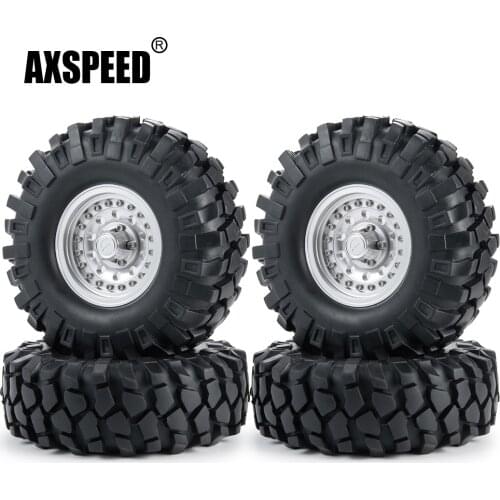 AXSPEED Aluminum Alloy 1.9inch Beadlock Wheel Rims Hubs OD 108mm Rubber Tires for Axial SCX10 D90 1/10 RC Crawler Car Parts