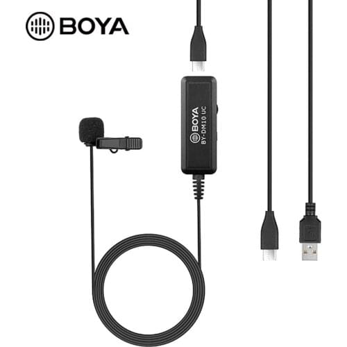 BOYA BY-DM10 UC Digital Omnidirectional clip-on Lavalier Microphone with USB&Type-C connectore cable for Android Mac Windows