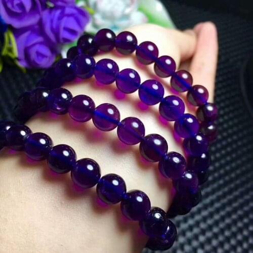 Natural Amethyst Quartz Uruguay Crystal Beads Stretch Bracelet 8mm AAA