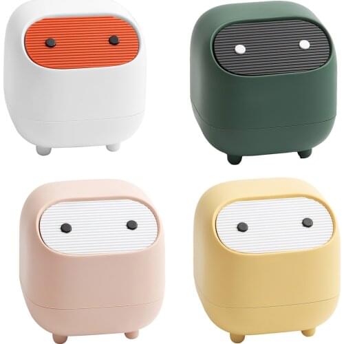 Household Daily Desktop Mini Trash Can Cute Cartoon Detachable Can Storage Basket Insulate Odor Wastebasket With Lid For Room