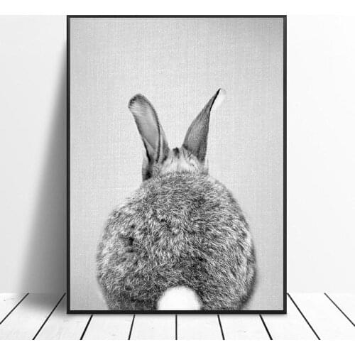 Black & White Rabbit Tail Canvas Painting Art Print Poster Picture Wall Modern Minimalist Bedroom Living Room Decoration