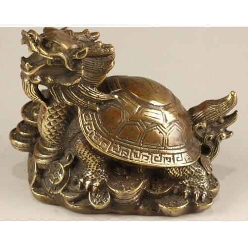 Pure Brass Dragon Turtle Ornaments Copper Gossip Money Turtle Mother and Child Home Decor Office Decoration