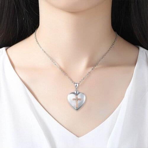 Zircon Cross Heart Urn Men Necklace Cremation Jewelry Ashes Pendant Keepsake Memorial Jewelry