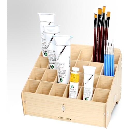 Multi-grid Oil paint pigment wooden storage box multi-lattice for Fine art gouache brush acrylic paint office store shop show