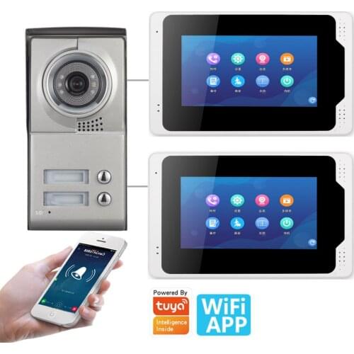 Tuya APP Control 2 Units Apartment Video Intercom 7 Inch 1080P Monitor Wifi Wireless Video Door Phone Doorbell Intercom Kit