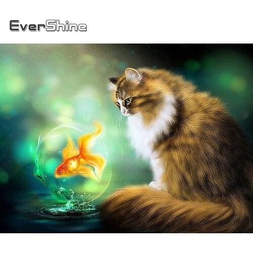 Evershine DIY Diamond Painting Full Drill Square Animal Cross Stitch Diamond Embroidery Sale Cat Rhinestones Pictures Beadwork