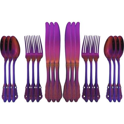 Purple 18/10 Dinnerware Vintage Luxury Western Cutlery Set Dinner Knife Fork Spoons Set Stainless Steel Kitchen Home Tableware