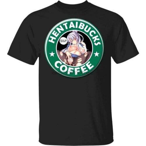 Sexy Girls Anime T-shirt Drink Me Senpai Hentai Coffee Lewd Men Black Navy Tee