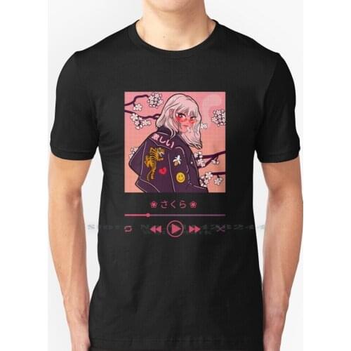 Sakura Lofi T Shirt 100% Pure Cotton Anime Cute Sakura Music Kawaii Lofi Creative Trending Vintage Cool Gift Euro Us Size Big