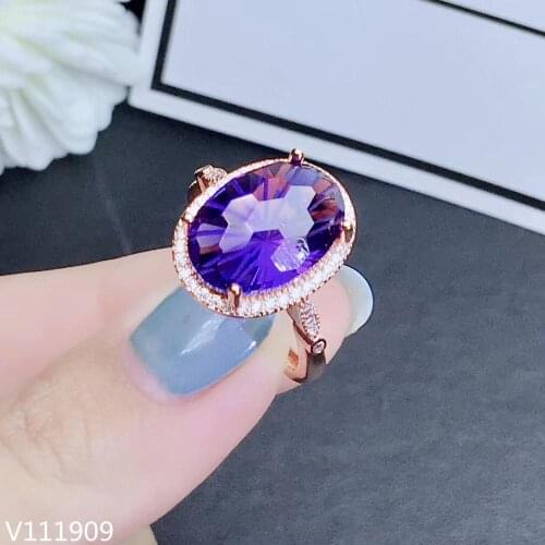 KJJEAXCMY boutique jewelry 925 sterling silver inlaid Amethyst gemstone beautiful ring luxurious fine