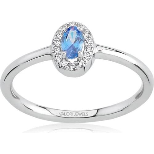 Valori Jewels 0.25 Carat, Zirconia Fancy Blue And White Oval Gemstone, Rose Gold Plated, Sterling Silver Ring