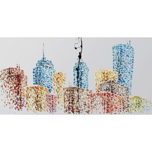 Beautiful wall art abstract paintings Buildings Skyline cityscapes knife oil on canvas modern picture for living room Handmade