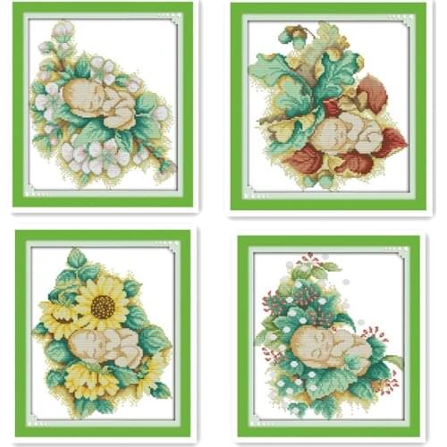 Joy Sunday Baby four seasons doll handmade DIY printing cross stitch pattern seasons flowers seasons baby decoration