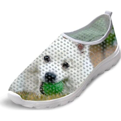 Lightweight and Breathable Mesh Shoes American Eskimo Dog Print Summer Breathable Mesh Shoes Causal Fashion Female Flats Shoes