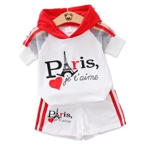 Summer Children Out Cotton Baby Boys Girls Clothes Letter Hooded Printed Shorts 2Pcs/sets Infant Kids Fashion Toddler Tracksuits