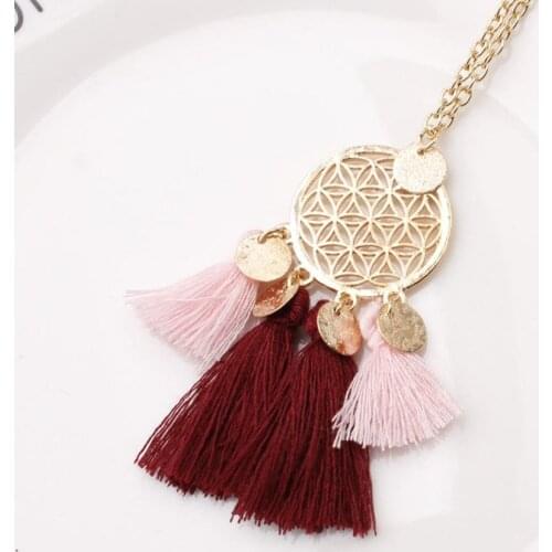 Fashion Jewelry Cotton Rope Tassel Alloy Pendant Hollow Round Necklace Female Long Pendant Friends Gift