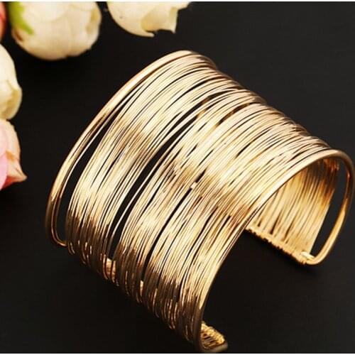 Fashion Womens Multilayer Metal Wires Strings Open Bangle Wide Cuff Bracelet Girls Fashion Jewelry Accessories Best Gift