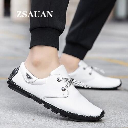 ZSAUAN Big Size 38-48 Red White PU Leather Men Penny Loafers Driving Shoes Fashion Trendy Daily Handmade Mens Flats Moccasins