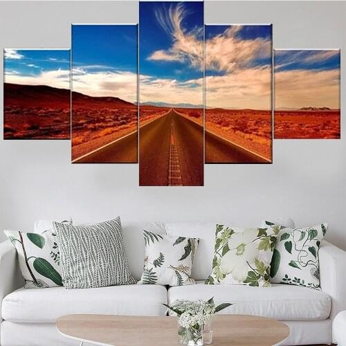 5 Pieces Wall Art Canvas Painting Desert Path Landscape Poster Modern Living Room Modular Pictures For Home Decoration