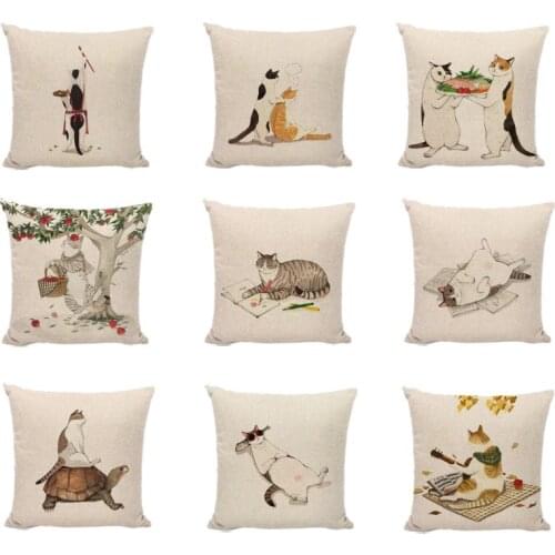 Watercolor Style Cushion Cover Cojines Decorativos Para Sof Family ChildrenS Room Car Pillowcase Cotton Linen Pillows Covers