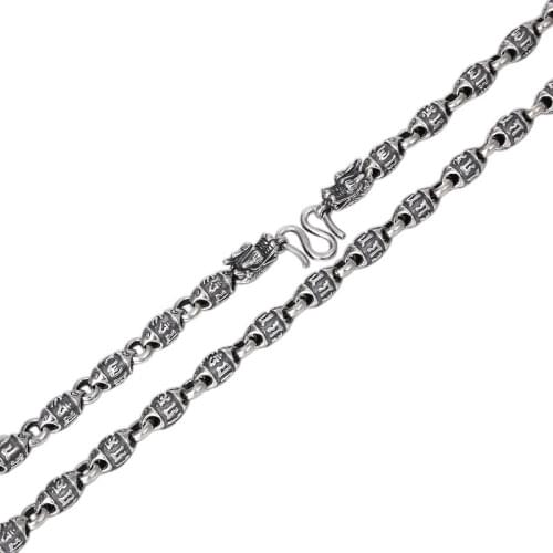 Bocai 2021 New 100% S999 Silver Man Necklace Fashion Trend Personality Mens Dragon Head Craft Six Character Truth Chain