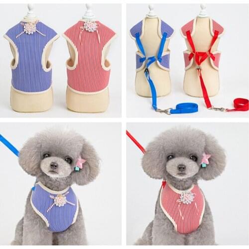 Pet Cat Dog Harness Leash for Puppies Chihuahua Yorkie Cute Pet Harness Stripe with Leash Bow Dog Accessories Chest Strap Leash