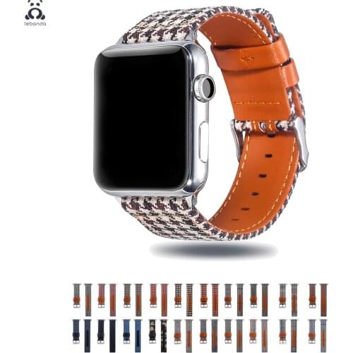 Lebanda fabric strap for Apple Watch series 6 SE 5 4 3 2 1 Classic leather design swallow pattern wristband for iwatch 40 44mm