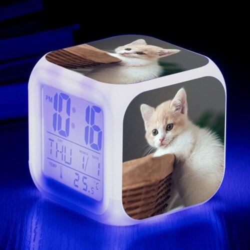 Cute Animal Cat Around Colorful Four Square Alarm Clock Creative Small Alarm Clock Small Gift for Students and Children