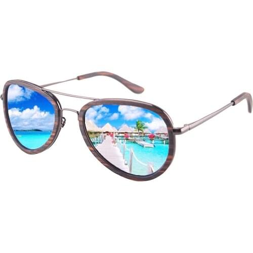 Wood Pilot Sunglasses For Men and Women,New Brand Desige Metal Frame with wooden decoration Sun Glasses Black Polarized Lens