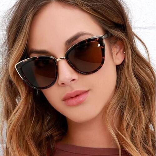 Cat eye sunglasses sexy cute lady sunglasses brown and black gradient oversized metal frame sunglasses driver goggles